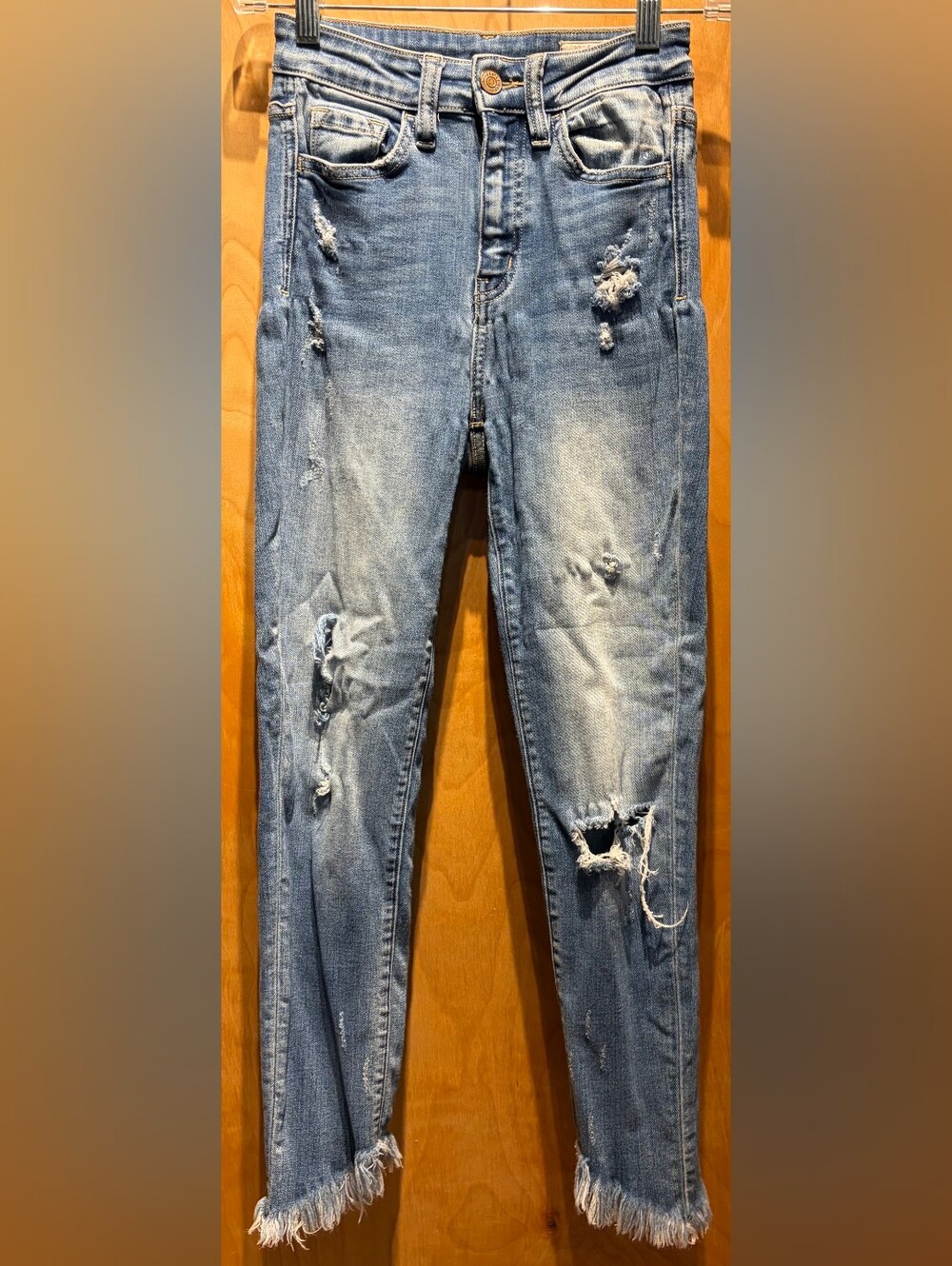 Bridge by GLY Distressed Frayed Ankle Skinny Jeans Size 23x24 10" Rise 3018